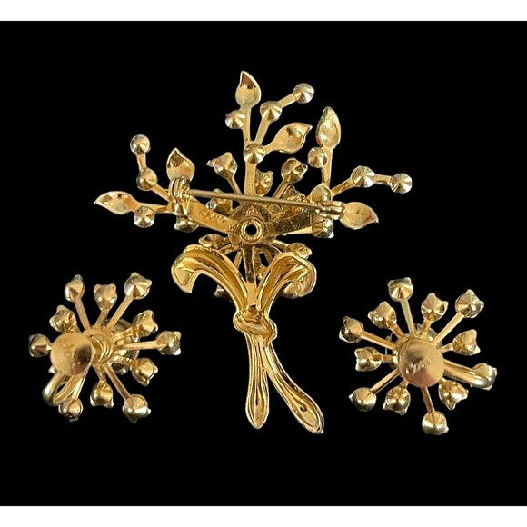 Coro Blue Starburst Brooch & Earrings Set Rare Estate Signed Mid Century 3 Piece - Picture 6 of 10